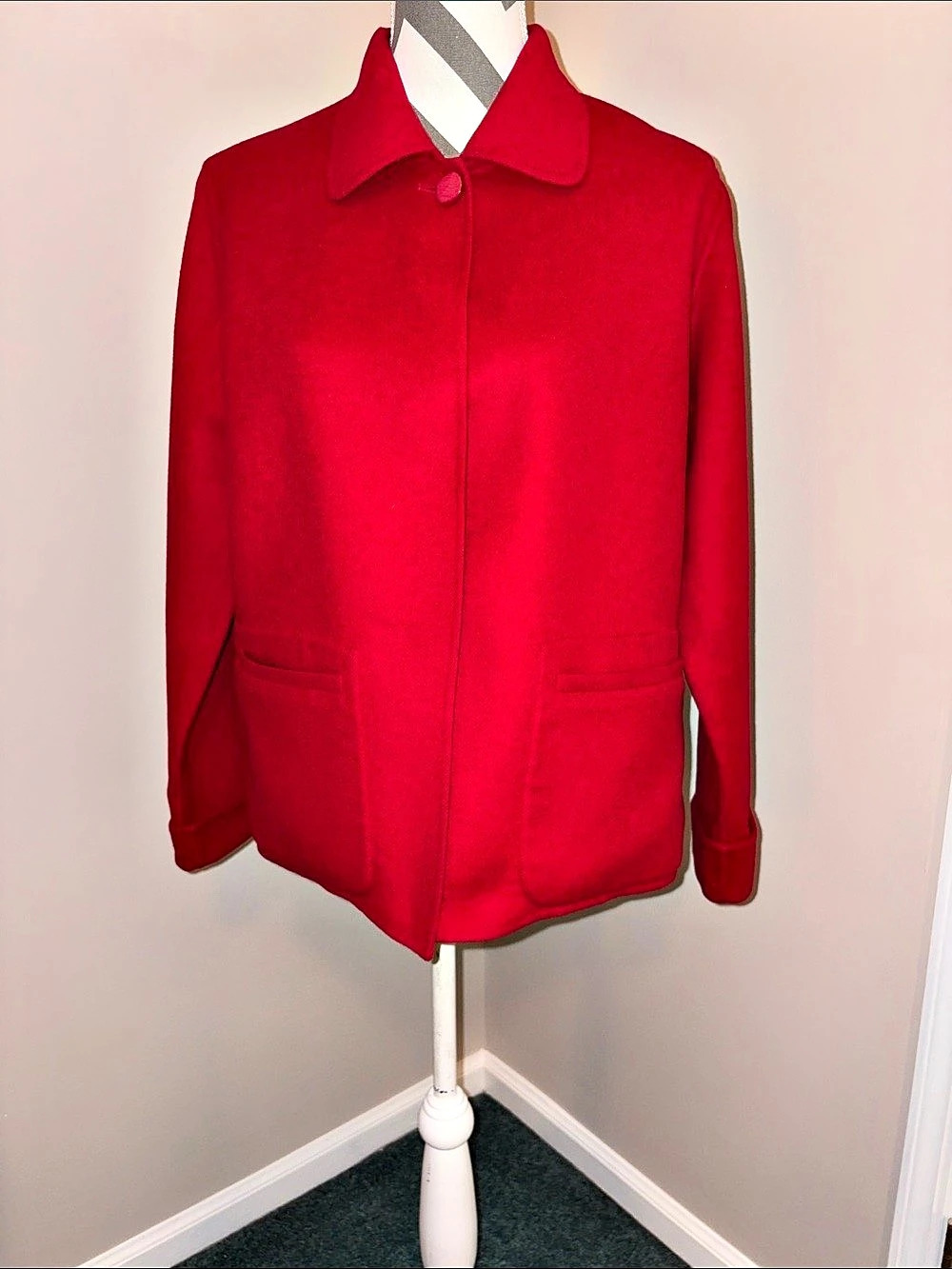 Carol Little Red Wool Pea Coat Petite Medium Like New